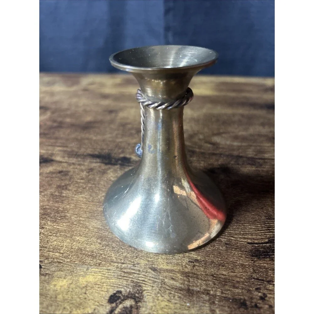 Brass Candlestick Candle Holder Corded Twisted Rope & Ball Detail 3.5” Vtg India